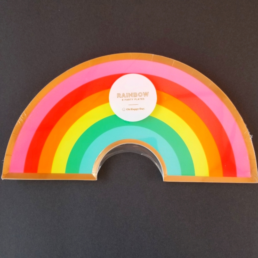 Rainbow 8 party Plates Gold Foiled Edge